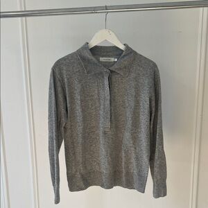 Gray Long Sleeve Polo Sweater